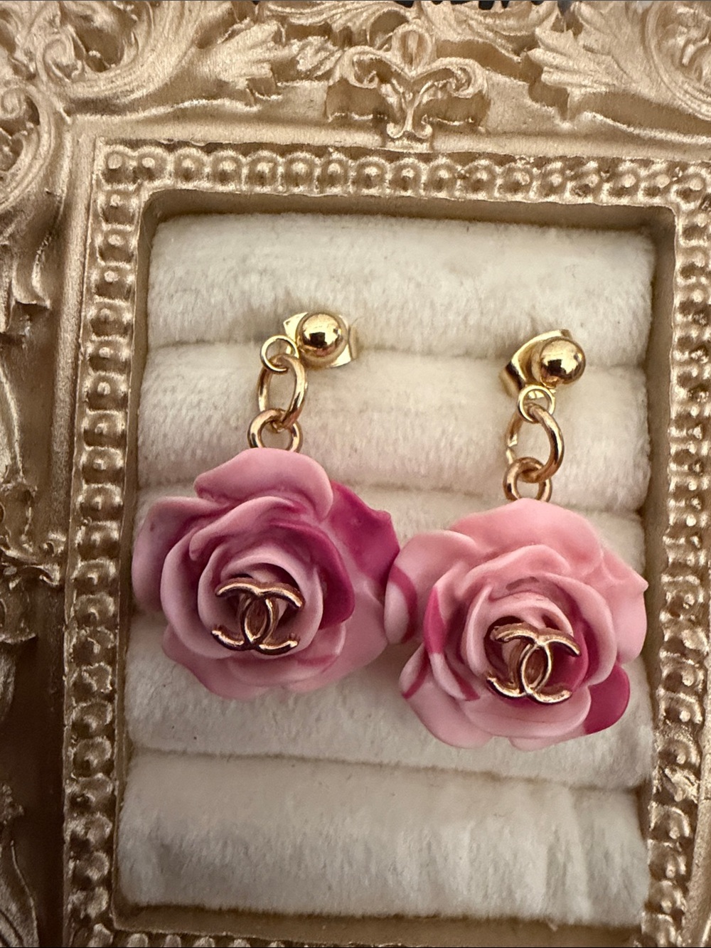 CHANEL Pink Gradient Rose Charm  UPCYCLED into Earrings